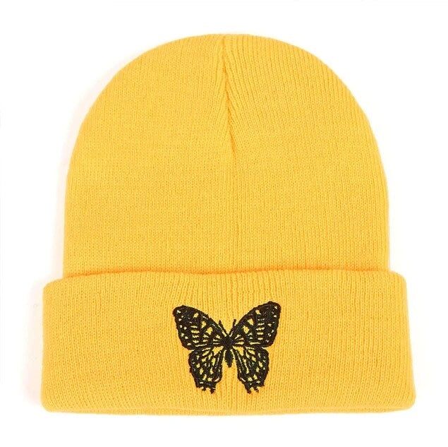 Butterfly Embroidery Beanie Hat New Unisex Winter Hats Women Men Solid Autumn Beanies