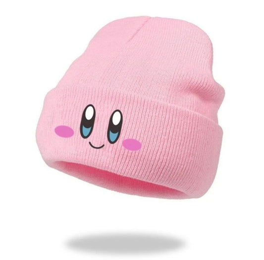 Cartoons Pink Kirby Knitted Hat Eye Embroidery Elasticity Beanie Winter Keep Warm Lovely Face Unisex Beanies